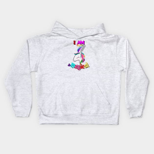 unicorn 7th birthday: I am 7 and magical Kids Hoodie by bratshirt